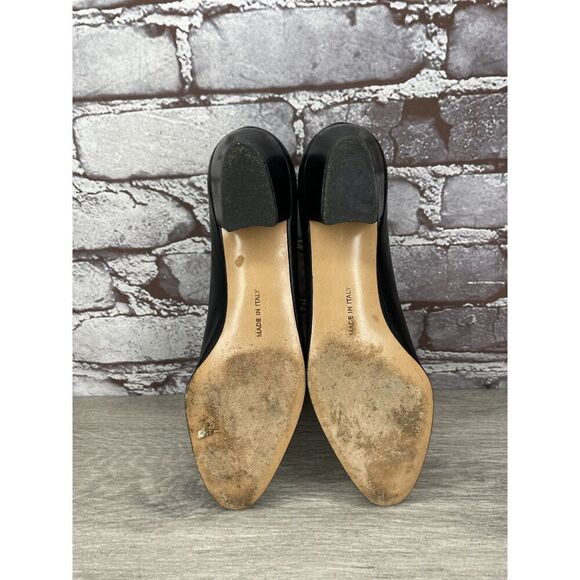 Salvatore Ferragamo Black Leather Gold Bow Designer VTG Heels Women Sz 6AAAA US - Picture 10 of 16